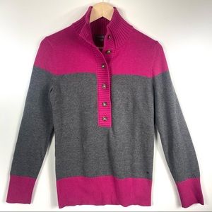 Eddie Bauer Pink Grey Sweater Button Neckline Ski Style